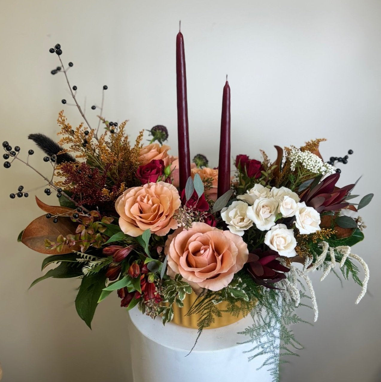 holiday centerpiece with candles