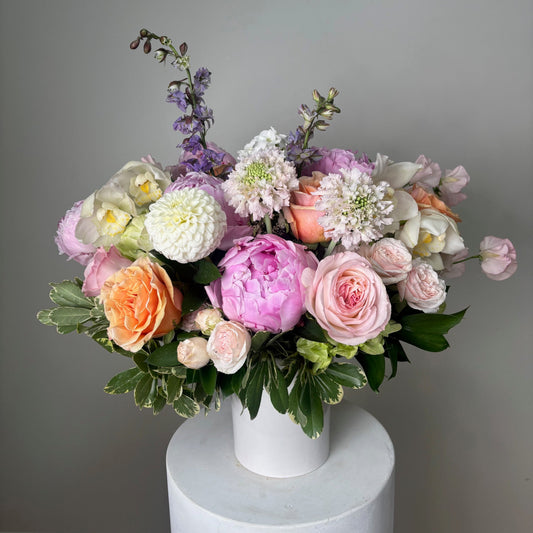 Peony Bouquet in a Vase on a Neutral Background