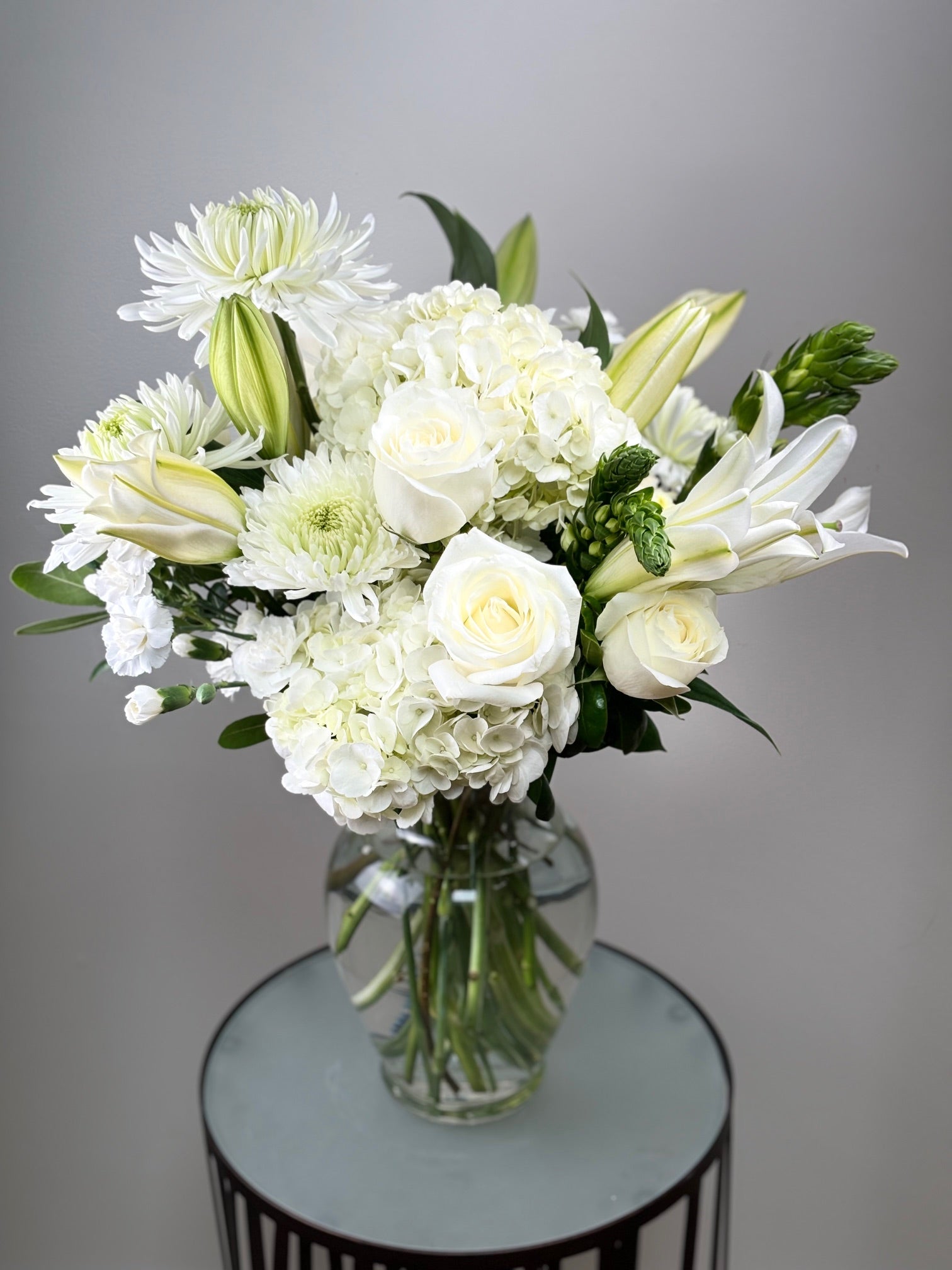 White Sympathy Flower Vase by Jolie Flower Shop of Cape Cod