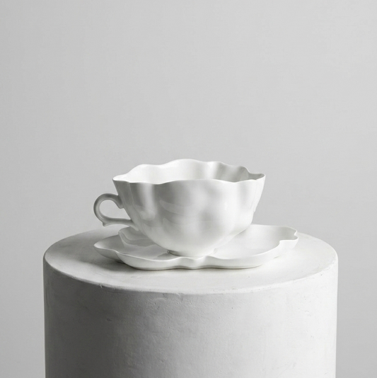 white tea set on light gray background
